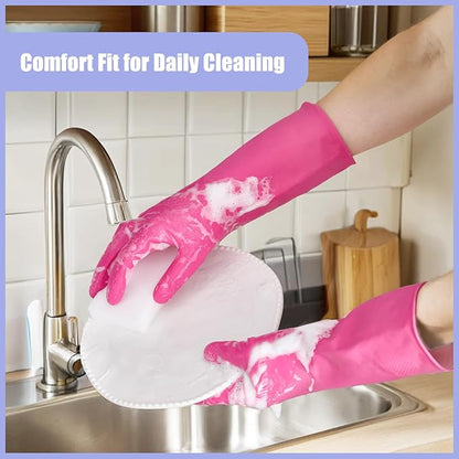 Rubber gloves for dishwashing 4 Pairs, Kitchen gloves for dish cleaning gloves, Reusable (Large, Colorful)