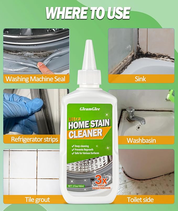 Home Remover Gel, 2 Pack Powerful Washing Machine Gasket Cleaner, Heavy Duty Cleaning Solution for Washing Machine, Refrigerator Strips, Bathroom Grout, Tiles, Sink, Shower - 10 Fl.Oz