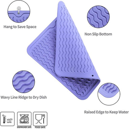 MicoYang Silicone Dish Drying Mat for Multiple Usage,Easy clean,Eco-friendly,Heat-resistant Silicone Mat for Kitchen Counter or Sink,Refrigerator or Drawer liner Light Purple M 12 inches x 12 inches