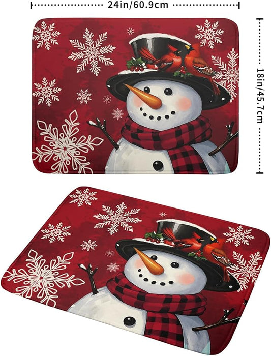 Christmas Snowman Dish Drying Mat for Kitchen Counter 18x24 Xmas Snowflake Winter Holiday Dark Red Absorbent Reversible Microfiber Drying Mats Kitchen Countertop Protector Dishes Drainer Rack Pad