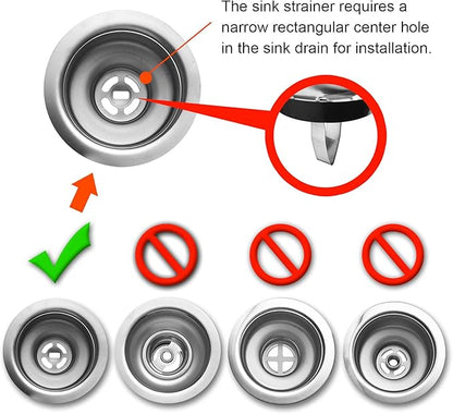 2 Pack - Kitchen Sink Strainer and Stopper Combo Basket Spring Clip Replacement for Standard 3-1/2 inch Drain, Stainless Steel Basket and Rod, Rubber Stopper Bottom