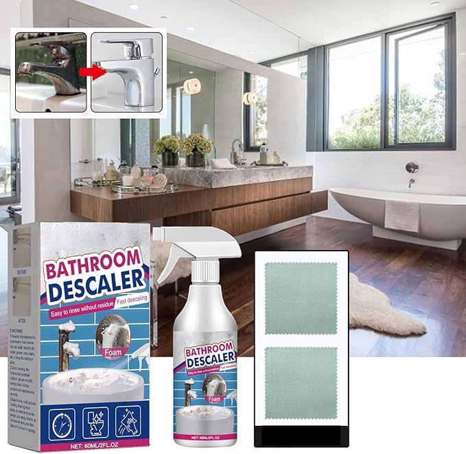 Bathroom Cleaner Spray Foam, Rinse Cleaning for Tub, Tile, Toilet, Shower, Glass Sink, Effectively Removes Stubborn Stains, Limescale, Soap Scum, Bathroom Descaler for Daily, Deep Clean (4PCS)