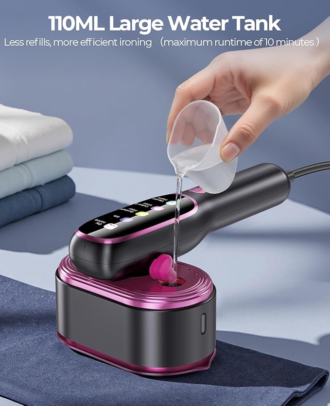 Travel Steamer for Clothes Adequate Portable: 2-in-1 Mini Handheld Garment Steamer Iron - 15s Heat Up & 5 Adjustable Steam - Large Ceramic Panel - 110-120V