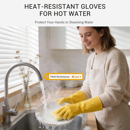 6 Pairs Rubber Cleaning Gloves,Reusable Dishwashing Gloves,Household Dish Gloves for Washing,Cleaning,Kitchen,Painting, Gardening, Pet Care,Extra Thickness,Non-Slip,13", 20 Mil, Heavy Duty, XL