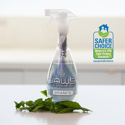 JAWS Granite Cleaner & Polish Bottle with 2 Refill Pods. Refillable Cleaning Supplies.