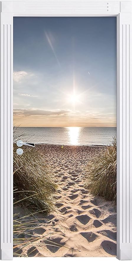 3D Door Stickers Murals Peel and Stick - Beach Path - Wallpaper Self-Adhesive Decals Removable PVC Waterproof Poster for Bedroom Living Room Decoration 30.3 x 78.7 inch