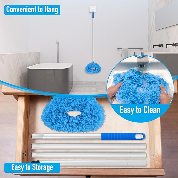 Blue Ceiling Fan Duster - Extended Fan Blade Cleaner, Reusable Microfiber, Adjusts 13 to 55 Inch for Cleaning Walls, Cobweb, Door, Window Top