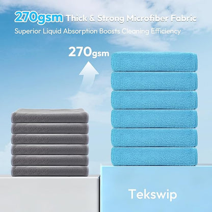 Microfiber Cleaning Cloth 12 Pack, 12x12 Inch Reusable Kitchen Dish Towels, Super Absorbent Soft Cleaning Rags for House, Window, Glass, Bathroom and Countertop (Assorted Colors)