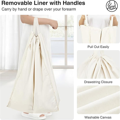 STO STO Double Laundry Hamper with Lid, 140L Large 2 Section Laundry Sorter, Laundry Basket with Removable Washable Canvas Liner Bag, Breathable Clothes Hamper for Bedroom Bathroom Laundry Room Closet