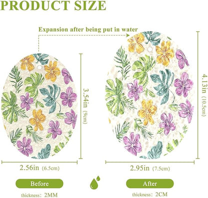 Tropical Flowers Leaves Kitchen Scrub Sponges, Pop-up Kitchen Cleaning Sponges Reusable Dish Washing Sponges for Bathroom Household Cleaning 3 Pack - Non Scratch Scrubber