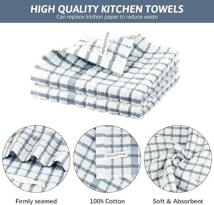 Nialnant 8PCS Dish Cloths,100% Cotton Soft Absorbent Cleaning Rags,Quick Drying Dish Towels for Kitchen,Washing Dishes-Blue Plaid+Yellow Plaid,12x12in
