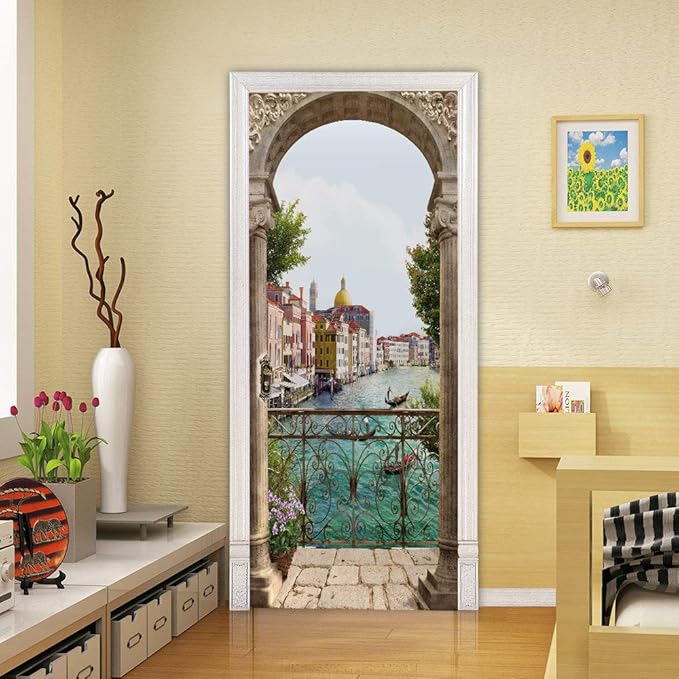3D Door Stickers Murals - Peel & Stick Landscape Wallpaper Decals Removable PVC Waterproof Poster for Bedroom Living Room 30.3" x 78.7"