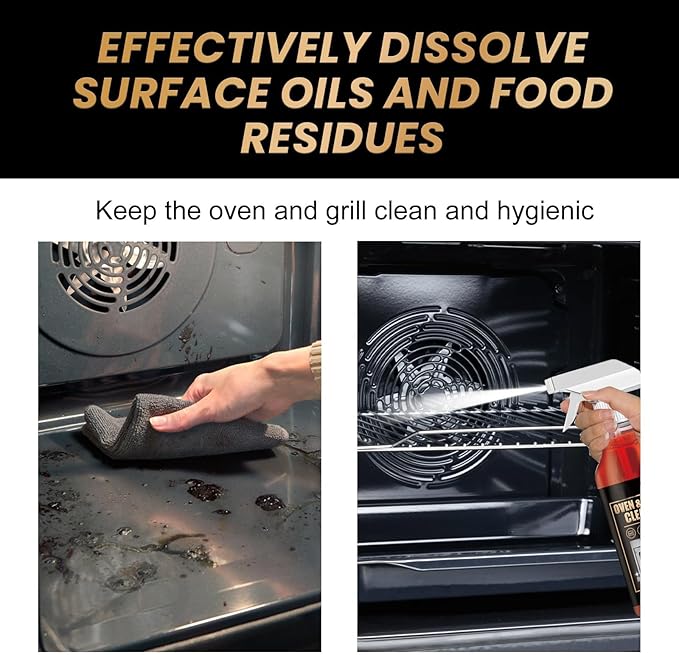 Powerful Oven & Grill Cleaner Spray,Household Outdoor Oven And Grill Cleaner Heavy Duty,Grease/Carbon/Odor Remover,No Harsh Scrubbing,Multi-Surface Safe (2)