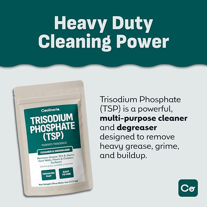Trisodium Phosphate - TSP Cleaner (4 Oz) Heavy-Duty Cleaner & Degreaser for Walls, Floors & Outdoor Surfaces | Removes Grease, Dirt & Stains | Ideal for Home & Industrial Use