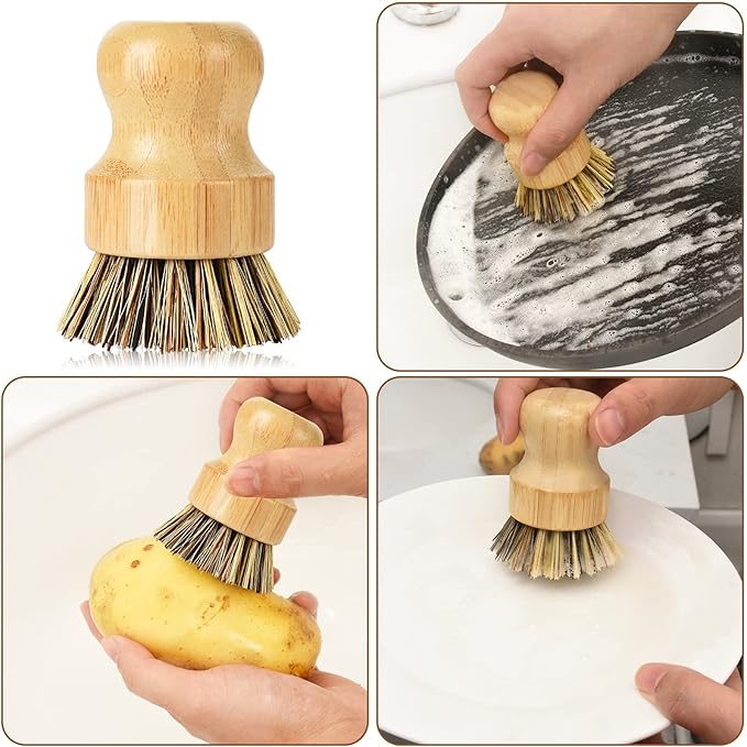 Cast Iron Scrubber, Kitchen Cleaning Set Including Honeycomb Non-Slip Silicone Pot Handle Holder, 2 Pan Grill Griddle Scrapers, Bamboo Handle Brush, 316 Stainless Steel Chainmail for Easy Clean