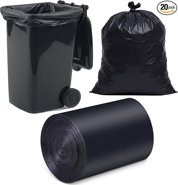 MakMeFre 45 Gallon Multipurpose Tear-Resistant Trash Bags,Heavy Duty,Tastless and Black Garbage Bags (20 Count, 100x120cm)