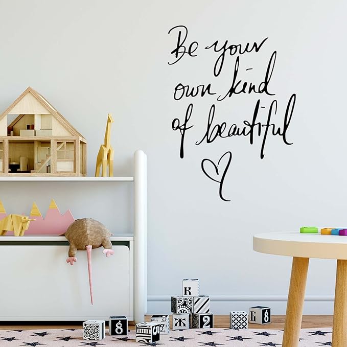 Inspirational Vinyl Wall Decals, Be Your Own Kind of Beautiful Quote Wall Sticker Wall Art Home Decor Wall Stickers for Living Room Bedroom Office Bathroom Girl Home Decoration(Black)