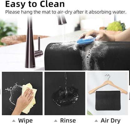 LOPNUR Kitchen Dish Drying Mat, 18"x16" Small Dish Drying Mats for Kitchen Counter, Super Absorbent Dish Drying Pad, Diatomite Coffee Mat Heat Resistant Mat with Anti-slip Rubber Backed, Black