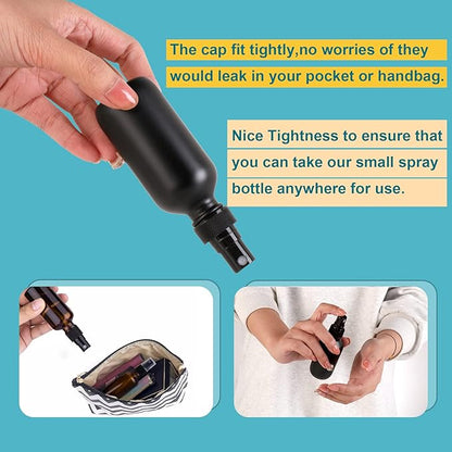 NOOEEISS Frosted Black Glass Small Spray Bottle 2 oz 24 Packs,Fine Mist Sprayer Small Clear Bottles,Refillable Containers mini spray bottles for Cleaning Solutions and Skin Care (Frosted Black 24pcs)