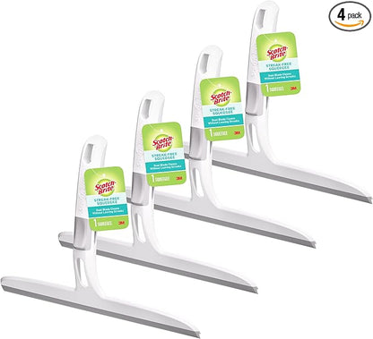 Scotch-Brite Dual Blade Squeegee, Safe on Mirrors, Glass Shower Doors, Windows and More, 4 Count
