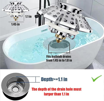Bathtub Drain Stopper, Pop Up Tub Stopper Plug with Bathtub Drain Hair Catcher Cover, Universal for 1.45 in to 1.8 in Tub Drain, Brushed Nickel