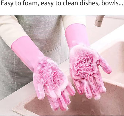 Dishwashing Gloves Kitchen Magic Gloves Dishwashing Brush (Pink)