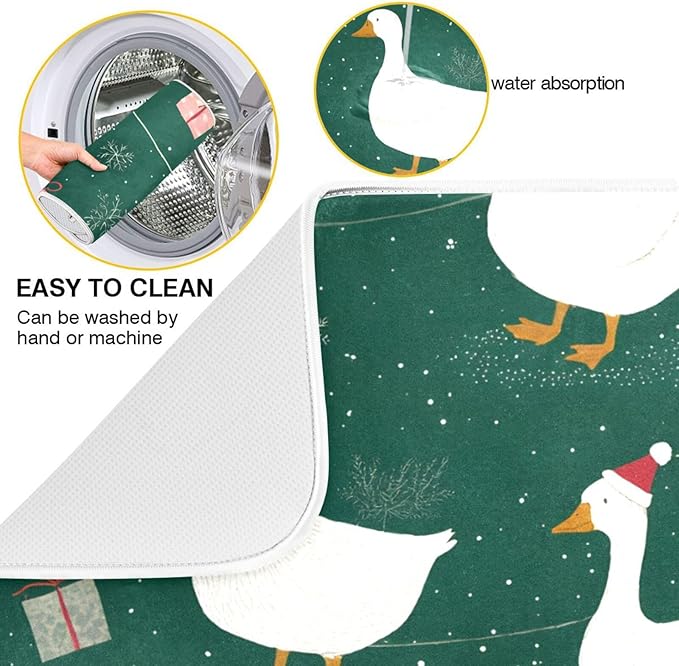 Christmas Geese Pattern Dish Drying Mat for Kitchen Counter Super Absorbent Drying Mat 18x24 inch Large Dish Drying Matts for Countertop Protector Dishes Pad