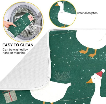 Christmas Geese Pattern Dish Drying Mat for Kitchen Counter Super Absorbent Drying Mat 18x24 inch Large Dish Drying Matts for Countertop Protector Dishes Pad