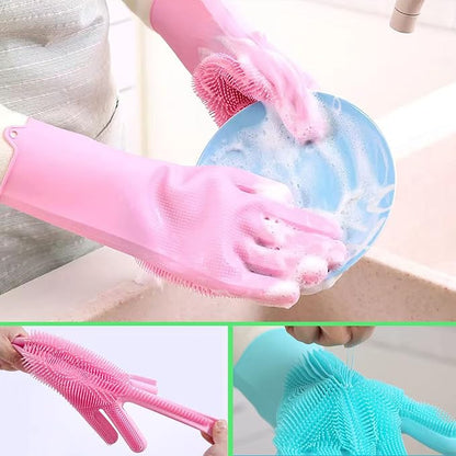 Dishwashing Gloves Kitchen Magic Gloves Dishwashing Brush (Pink)