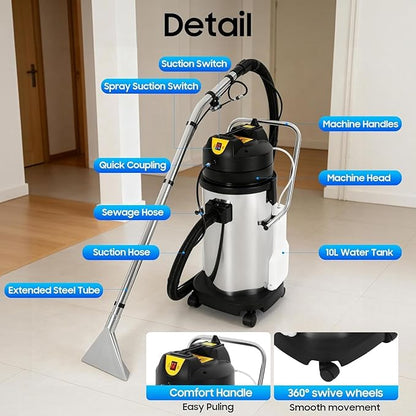 Commercial Carpet Cleaning Machine, 1000W 110V 40L/11Gal Professional Commercial 3 in 1 Carpet Spraying Floor Brush Cleaner Extractor Vacuum Washing Machine Portable Carpet Cleaner (40L)