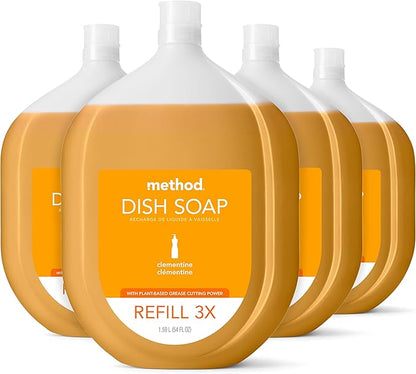 Method Gel Dish Soap Refill, Clementine Scent, Powerful Cleaning Formula, Large Refill Tub, Cuts Through Grease, 54 Fl Oz (Pack of 4)