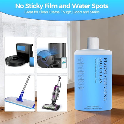 Floor Cleaning Solution,Floor Cleaner for Hardwood Tile Hardfloor Marble Cement Vinyl Flooring Laminate Flooring, Compatible Robot Vacuums with Mopping and Wet Dry Vacuum,1L, 33.8 Fl. OZ