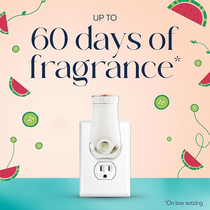Glade PlugIns Refills Air Freshener, Watermelon & Cucumber, Scented and Essential Oils for Home and Bathroom, 0.67 Fl Oz, 5 Count