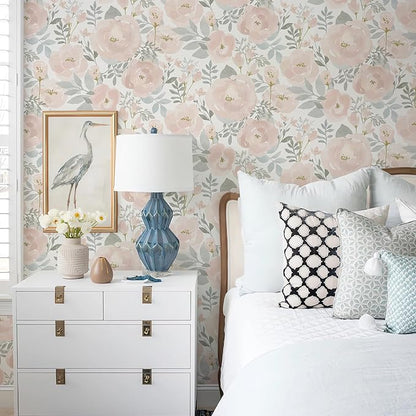 Orainege Peel and Stick Wallpaper Floral Wall Paper 17.3in x196.8in Floral Contact Paper Peony Self Adhesive Removable Wallpaper for Cabinets Walls Shelf Liner, Light Pink