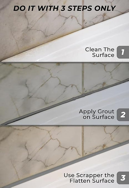 Tile Grout Repair, Grey 8.8 oz/250gr. Fast Drying Grout Repair Kit, Grout Filler Tube Repair Kit, Tile Grout Paint, Grout Sealer Restore and Renew Bathroom Floor, Tile Gaps, Joints, Lines