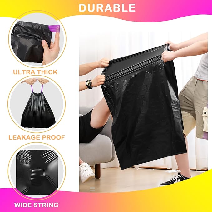 13 Gallon Drawstring Trash Bags,20 Count Black