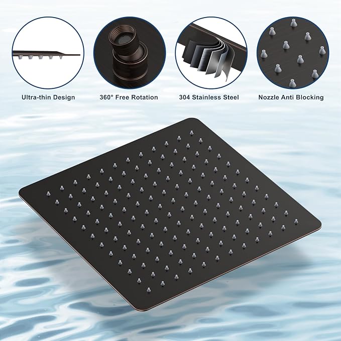 Oil Rubbed Bronze Shower System with Tub Spout, Ceiling Mounted Bathtub Shower Faucet Set, 12" Rainfall Shower Head and Handheld Shower Combo, High Pressure Shower Fixtures Set with Rough-in Valve