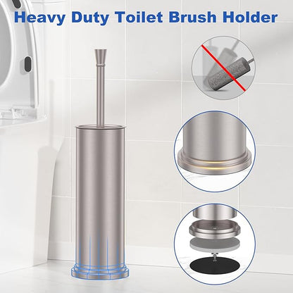 Toilet Brush and Holder Set：304 Stainless Steel Heavy Duty Toilet Bowl Brush，Removable Inner Bowl and Splash Protection，Bathroom Toilet Brush-Dense Bristles for Through Cleaning