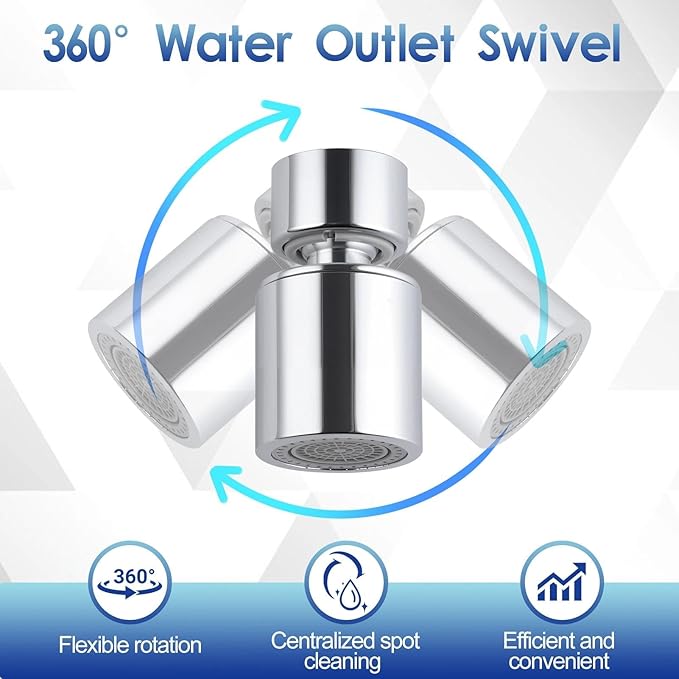 Swivel Faucet Aerator 360 Degree Twist Kitchen Sink Aerator Dual-Function Sink Sprayer Attachment Kitchen 55/64 Inch Female Thread Faucet Extender Splash-Proof
