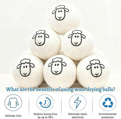 Wool Dryer Balls 6-Pack,Premium New Zealand Dryer Balls Laundry Reusable,100% Wool, Hand-Felted,Natural Fabric Softener, Reduces Clothing Wrinkles & Static Reduction,and Saves Drying Time