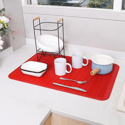 MicoYang Silicone Dish Drying Mat for Multiple Usage,Easy clean,Eco-friendly,Heat-resistant Silicone Mat for Kitchen Counter or Sink,Refrigerator or Drawer Liner Red 3XL 28 inches x 18 inches