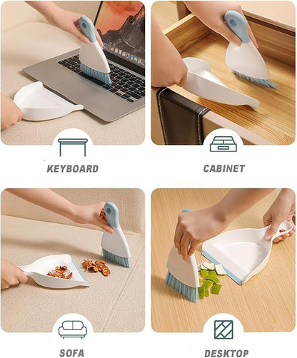 Mini Broom with Dustpan Combo Set Small Dust pan and Brush Set Quick Cleanup Tools for Kitchen Table Keyboards Pets Nest Sofa (Grey)