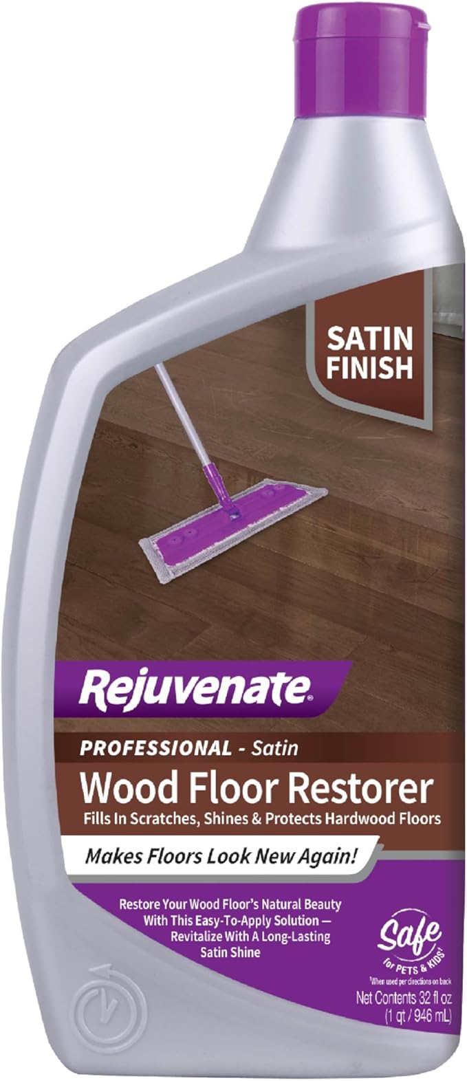 Rejuvenate Professional Wood Floor Restorer Fills Scratches, Shines And Protects Wood Flooring For A Matte Satin Shine, 32 Ounces