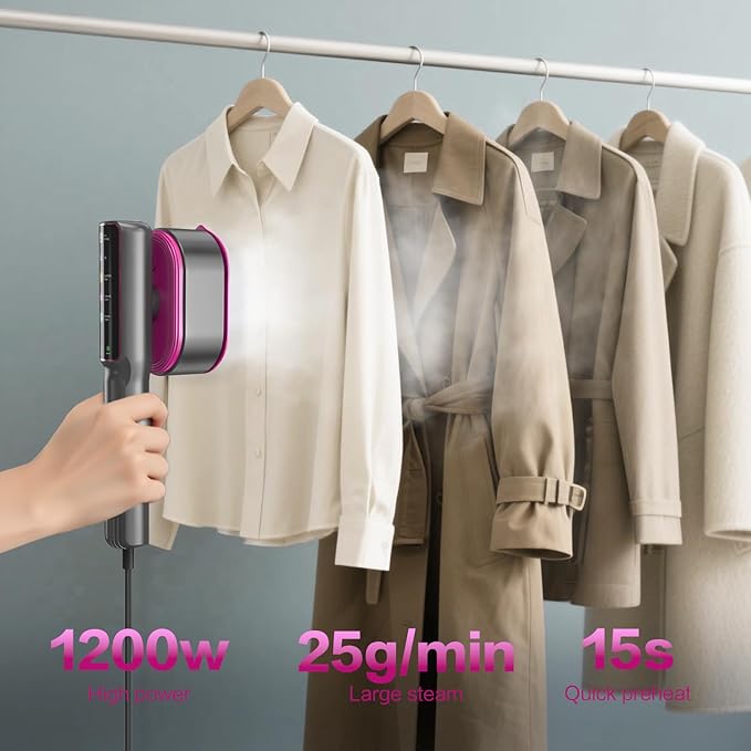 1200W Steamer for Clothes 15-Second Fast Heat-Up 5 Mode LCD Touch Display Portable Handheld Garment Steamer 110ml Tank Wet/Dry Ironing for Travel Home & Business (Carbon Gray Purple)