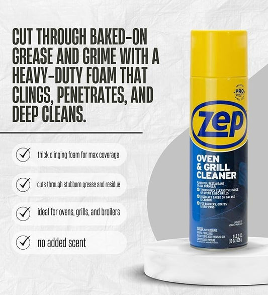 Zep No Scent Oven and Grill Cleaner 19 oz (3-Pack) Bundle with Microfiber Cleaning Cloth – Thick Foam Formula for Deep Grease and Grime Removal – Gift Set (4 Items).