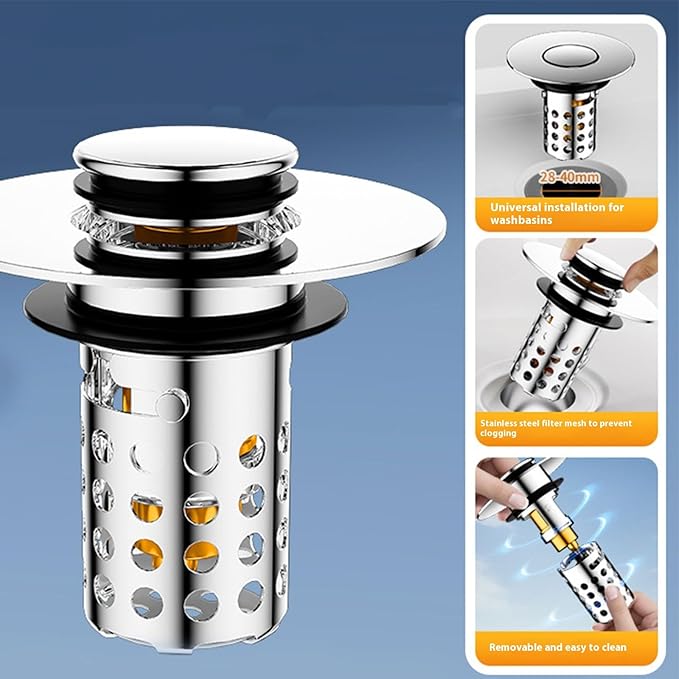 Push Button Sink Drain Stoppers With Odor Prevention And Hair Catcher Steel Bathroom Basin Filter For Not Clogging Not Odor Popup Drain Stoppers