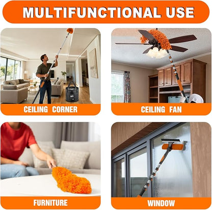 SISUPASSIE 30FT Reach High Ceiling Duster Kit, Window Cleaning kit with 5-24FT Extension Pole, Fan Duster for Ceiling Fan Blades, Microfiber Feather Duster, Window Squeegee
