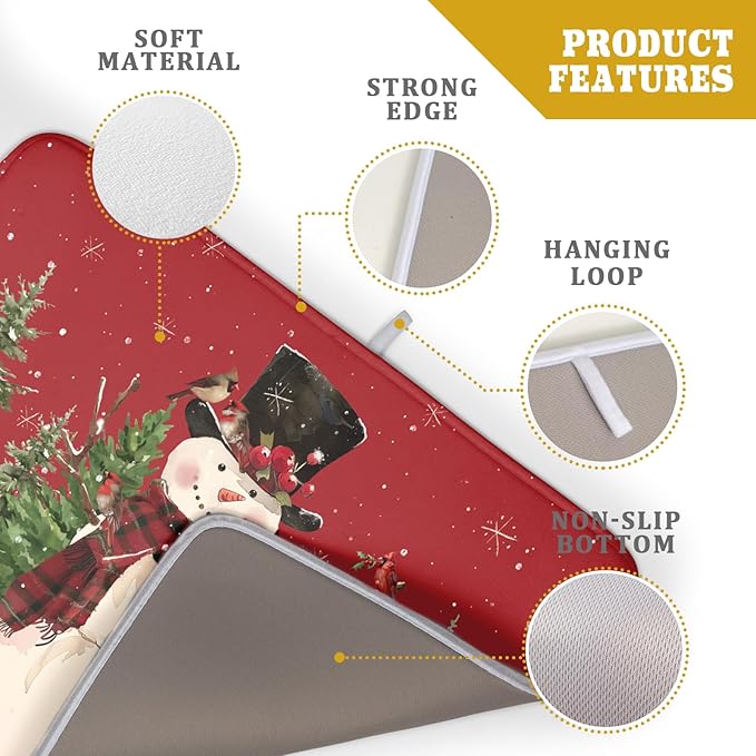 Christmas Snowman Dish Drying Mat for Kitchen Counter 18x24 Inch Watercolor Xmas Tree Bird Print Absorbent Reversible Microfiber Drying Mats Kitchen Countertop Protector Dishes Drainer Rack Pad