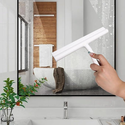 Shower Squeegee for Glass Doors, Full Silicone Jacketed Squeegee with Ergonomic Handle & No-Drill Hook, Cleaning Tool for Windows, Mirrors, Tiles, Bathroom & Car - White