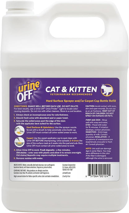 Urine Off Kitten & Cat Pet Stain Remover | Fresh Scent Carpet Cleaner | Bio Enzymatic Stain & Urine Odor Eliminator | Pet Safe Cleaner | 1 gal.